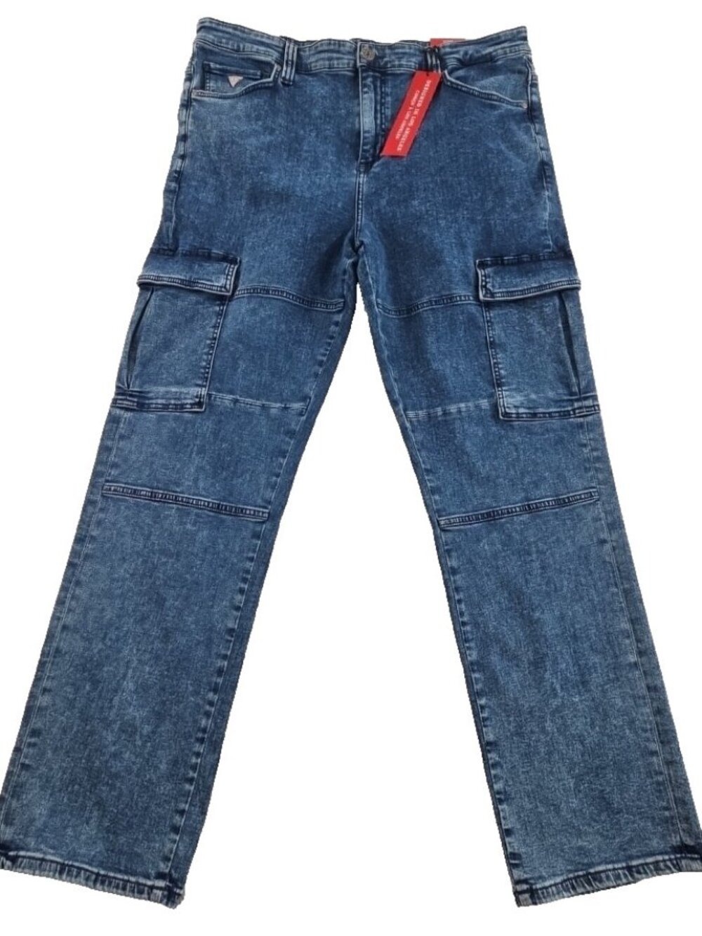 Guess Denim Cargo Pants Men's 38x32 Med Wash NEW 7 Pockets Stretch NWT Comfort